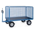 Fetra Handpritschenwagen mit Zugöse, hohen Drahtgitterwänden und Polyurethanbereifung, 1935x995mm Ladefläche 750kg Tragkraft