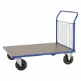 Kongamek Plattformwagen in blau 1083x700x1020mm mit MDF-Platte und Schiebebügel mit Gummibereifung ohne Bremse