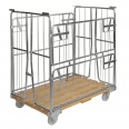 Kongamek Rollcontainer verzinkt 1200x800x1420mm mit Holzboden, 4 Gitterwänden und 1 Tür in der Hälfte zu öffnen ohne Bremse