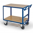 Rollcart Schwerer Tischwagen mit Totmannbremse und 2 Ladeflächen im Buchedekor 1000x700mm