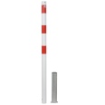 Schake Absperrpfosten herausnehmbar aus Stahlrohr verzinkt Ø60x2,5mm weiß mit rot reflektierenden Leuchtstreifen und Stahlkappe 900mm Überflur ohne Verschluss und Ösen