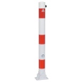 Schake Absperrpfosten umlegbar aus Stahlrohr verzinkt Ø76x2,5mm weiß mit rot reflektierenden Leuchtstreifen, Dreikantverschluss, Dübelbefestigung und Stahlkappe 900mm Überflur