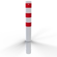 Schake Stahlrohrpoller ortsfest aus Stahlrohr verzinkt Ø152x3,2mm weiß mit rot reflektierenden Leuchtstreifen zum Einbetonieren 1500mm Gesamtlänge
