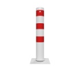 Schake Stahlrohrpoller neigbar mit Dübelplatte aus Stahlrohr verzinkt Ø152x3,2mm weiß beschichtet und rot reflektierenden Leuchtstreifen 1500mm Gesamtlänge