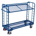 VARIOfit Etagenwagen mit vergitterten Seiten, Rohrschiebegriff und neigbarem Drahtgitterboden 1355x550mm
