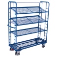 VARIOfit Etagenwagen mit vergitterten Seiten, Rohrschiebegriff und 3 neigbaren Drahtgitterböden-small