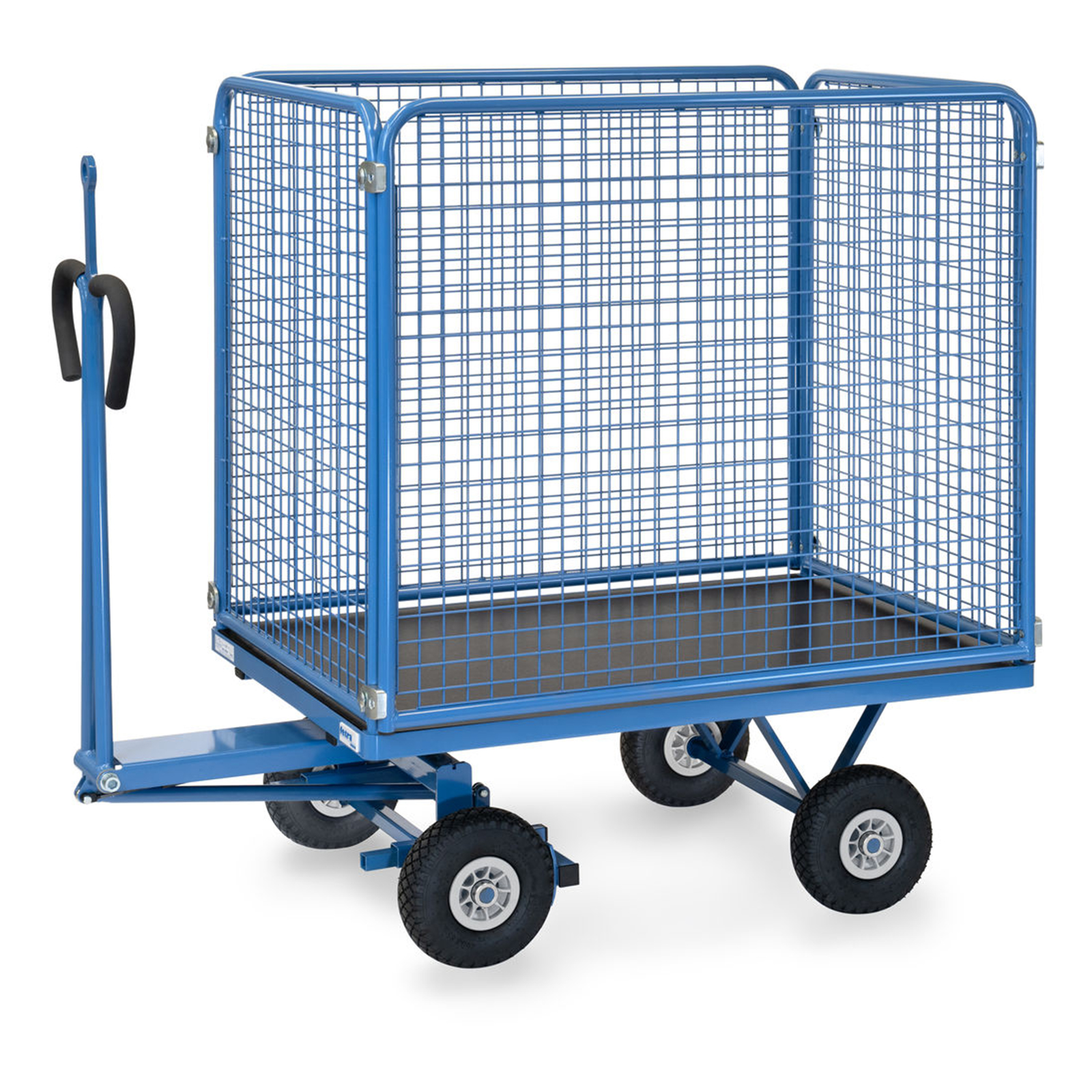 Fetra Handpritschenwagen mit Zugöse, hohen Drahtgitterwänden und Polyurethanbereifung, 1135x795mm Ladefläche 450kg Tragkraft
