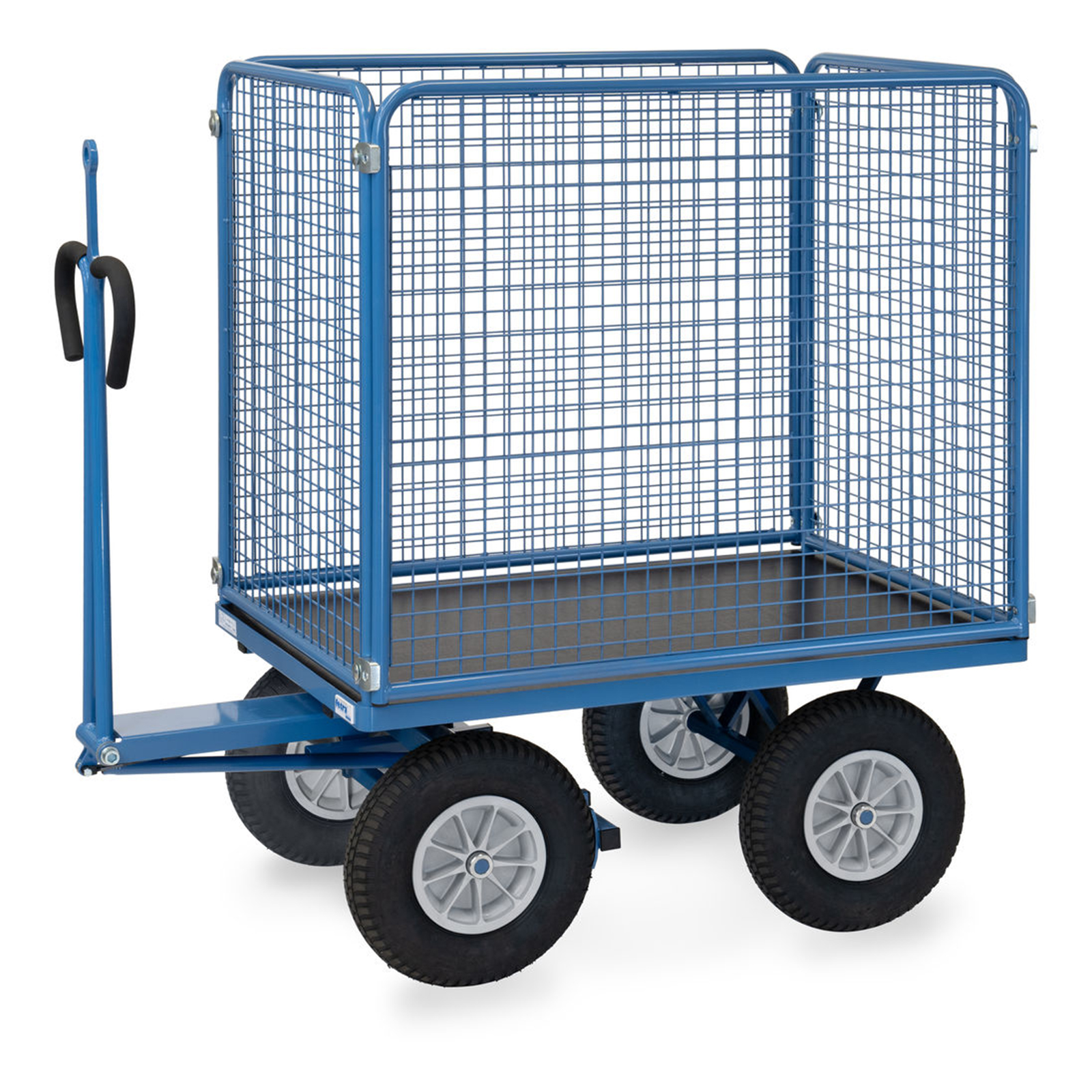 Fetra Handpritschenwagen mit Zugöse, hohen Drahtgitterwänden und Polyurethanbereifung, 1135x795mm Ladefläche 750kg Tragkraft