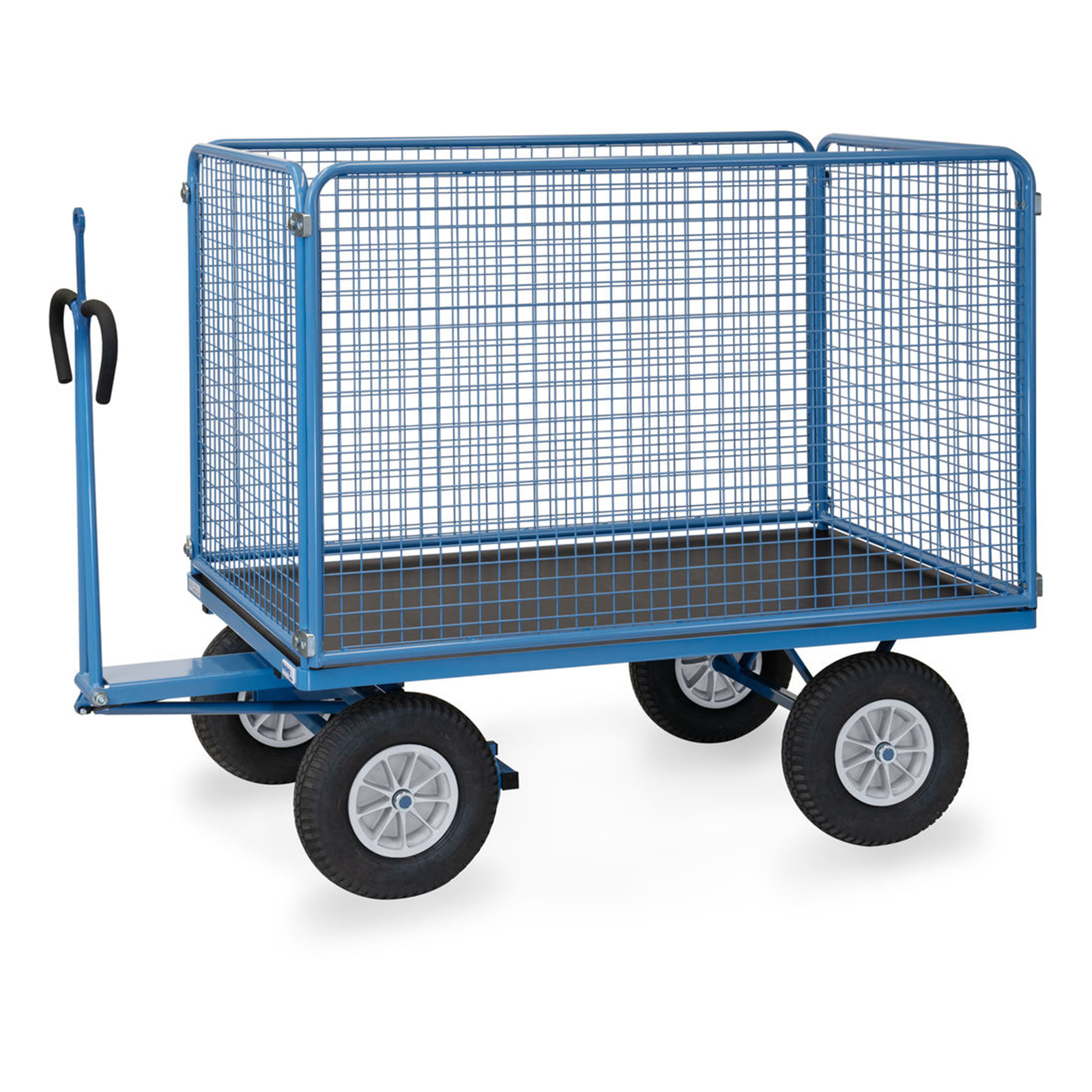 Fetra Handpritschenwagen mit Zugöse, hohen Drahtgitterwänden und Polyurethanbereifung, 1535x895mm Ladefläche 750kg Tragkraft