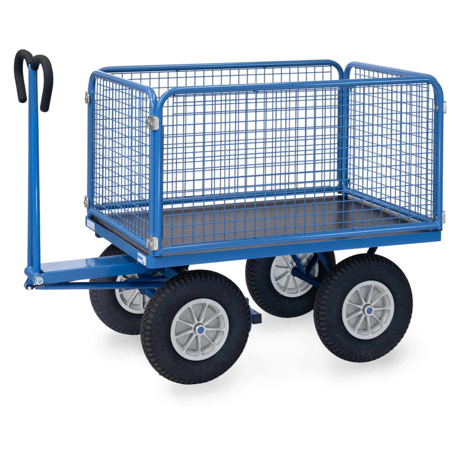Fetra Handpritschenwagen mit Drahtgitterwänden und Polyurethanbereifung, 1135x795mm Ladefläche 750kg Tragkraft