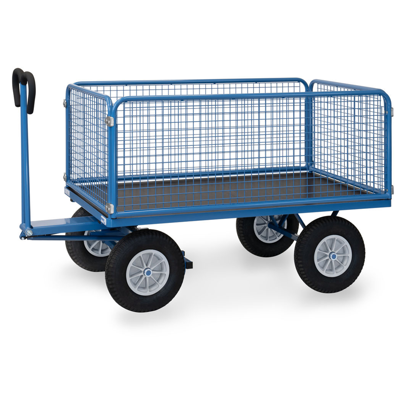 Fetra Handpritschenwagen mit Drahtgitterwänden und Polyurethanbereifung, 1535x895mm Ladefläche 750kg Tragkraft
