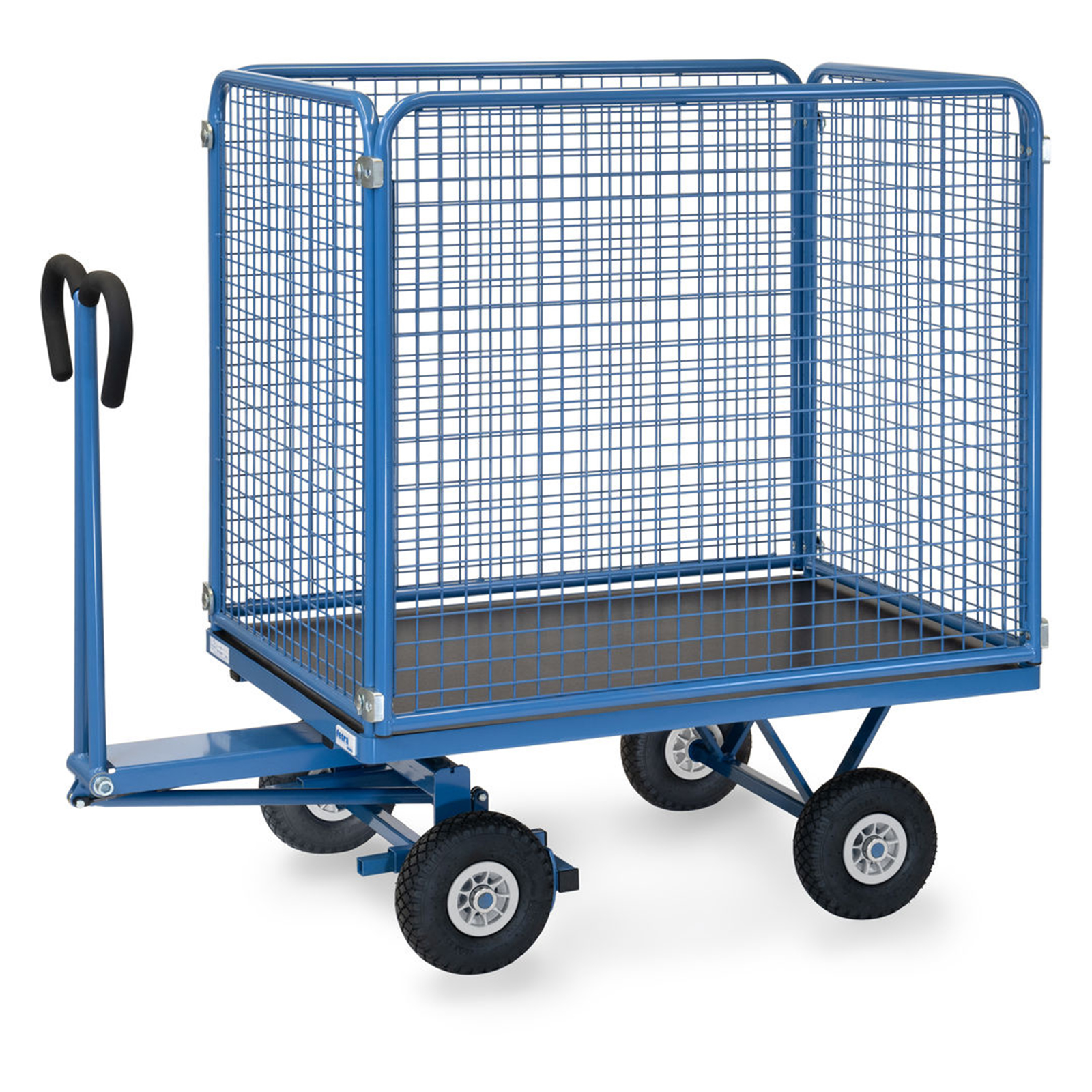 Fetra Handpritschenwagen mit hohen Drahtgitterwänden und Polyurethanbereifung, 1135x795mm Ladefläche 450kg Tragkraft