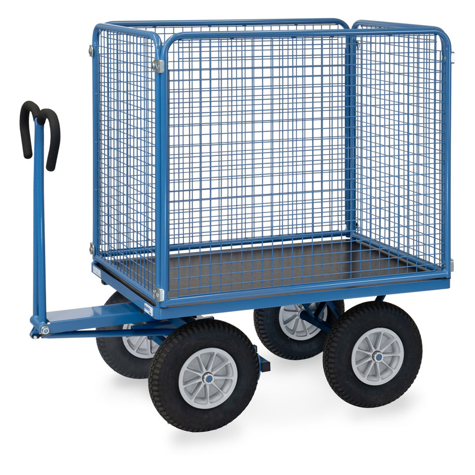 Fetra Handpritschenwagen mit hohen Drahtgitterwänden und Polyurethanbereifung, 1135x795mm Ladefläche 750kg Tragkraft