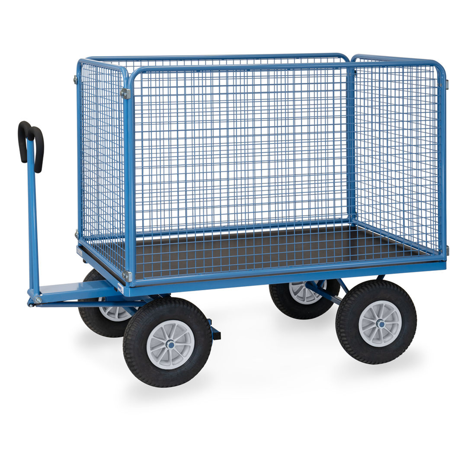 Fetra Handpritschenwagen mit hohen Drahtgitterwänden und Polyurethanbereifung, 1535x895mm Ladefläche 750kg Tragkraft