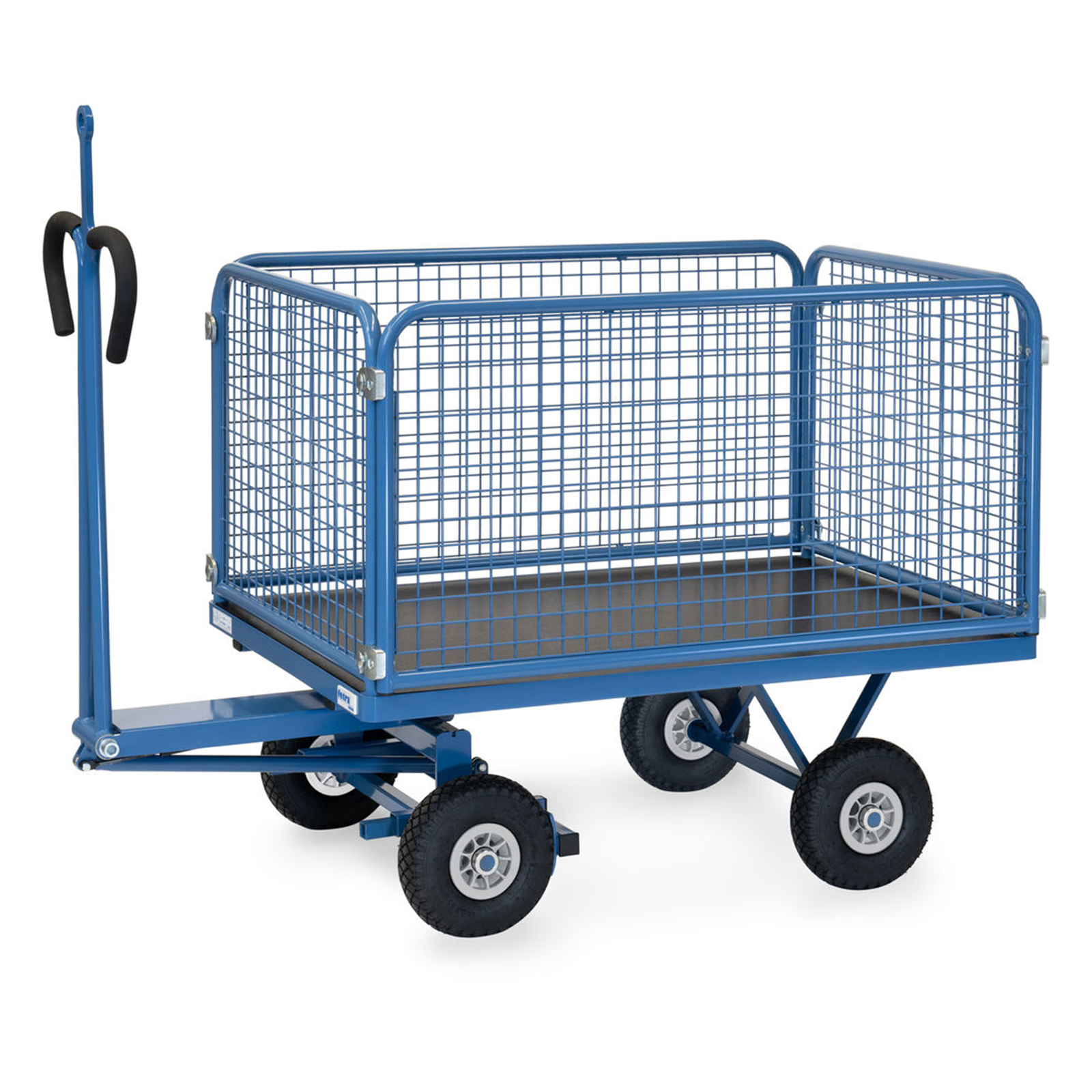 Fetra Handpritschenwagen mit Zugöse, Drahtgitterwänden und Polyurethanbereifung, 1135x795mm Ladefläche 450kg Tragkraft