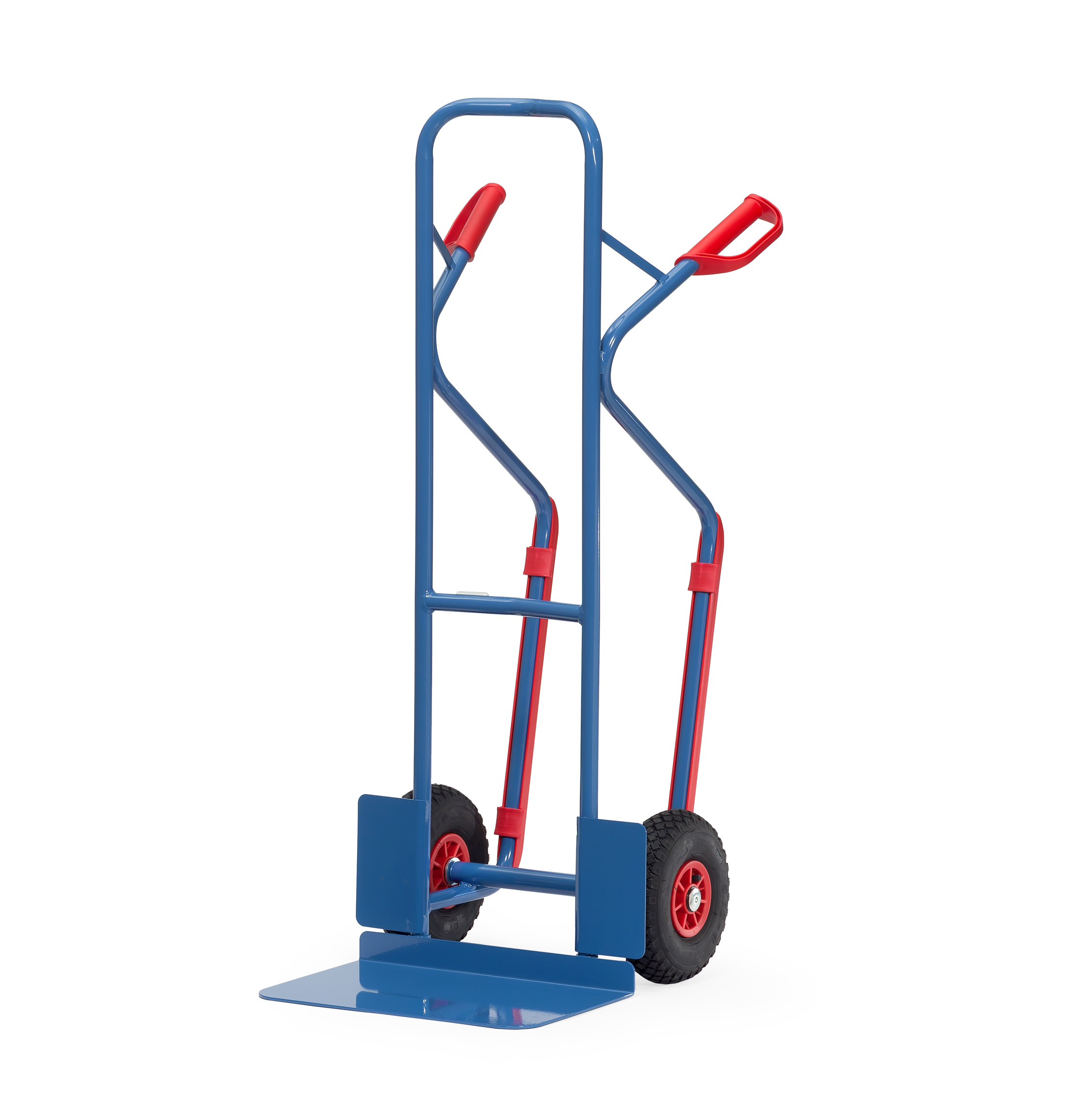 Fetra Stahlrohrkarre mit Vollgummi-Bereifung Höhe 1300 mm mit Kunststoff-Gleitkufen, Schaufel 300x480mm