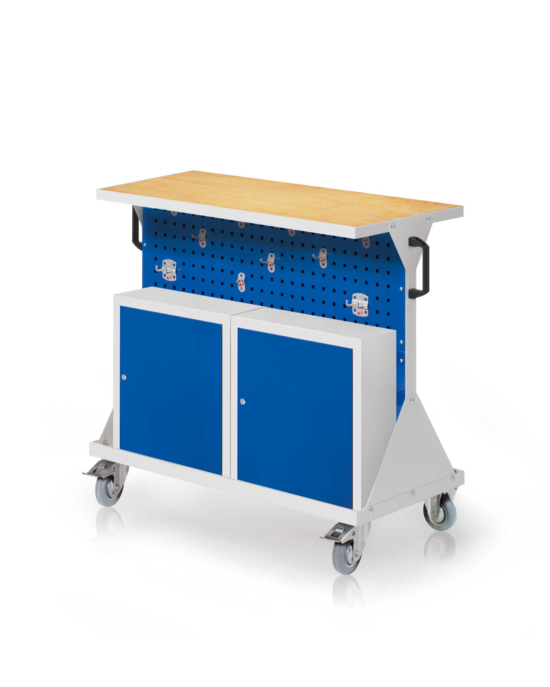 Kappes RasterMobil® Größe #2 - 1000x930x500mm - 4x Lochplatten - 2x Einhängeschrank - Auflageboden inkl. Multiplexwerkbankplatte - enzianblau