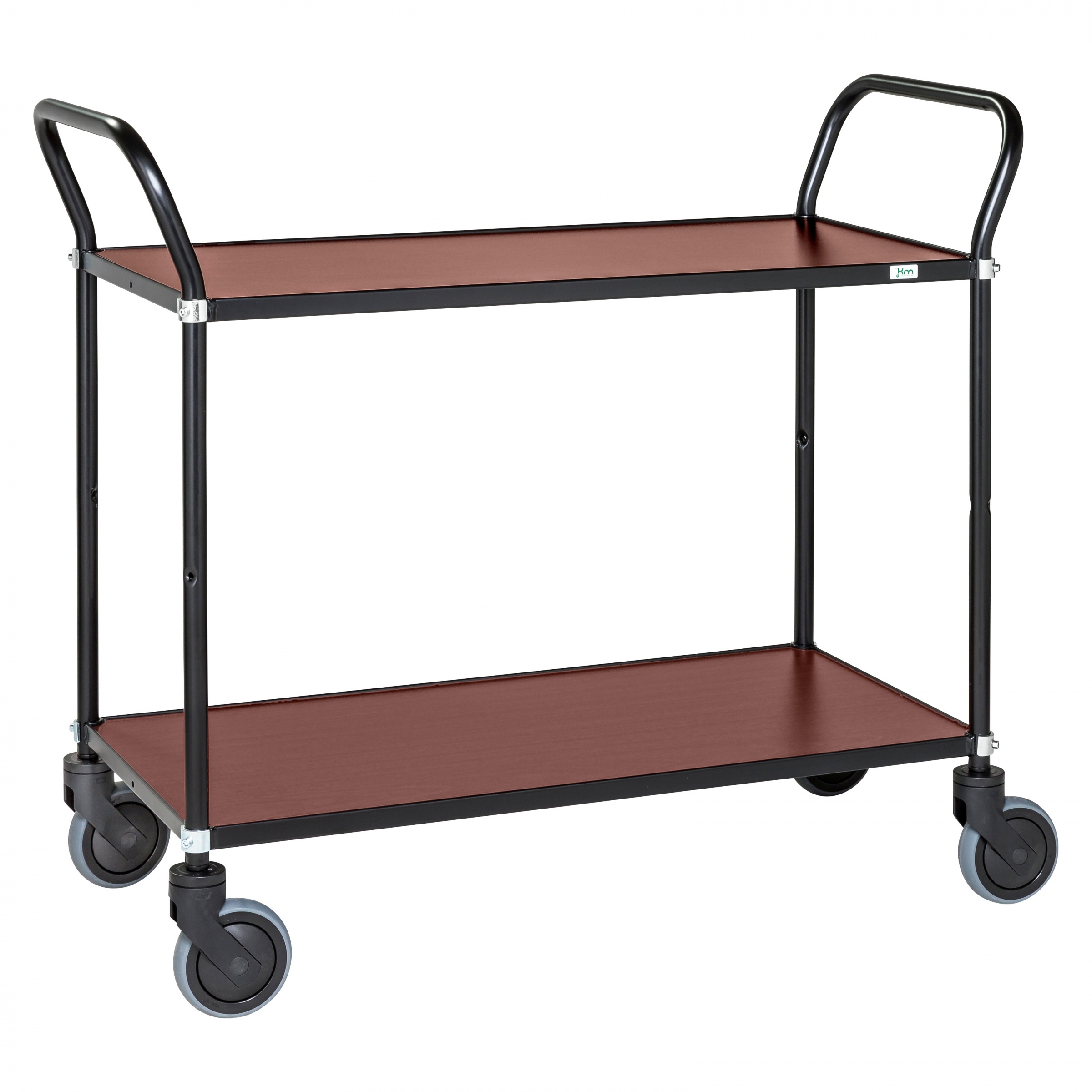Kongamek Design Servierwagen in schwarz mit 2 Böden 760x430mm in Mahagonioptik mit Bremse