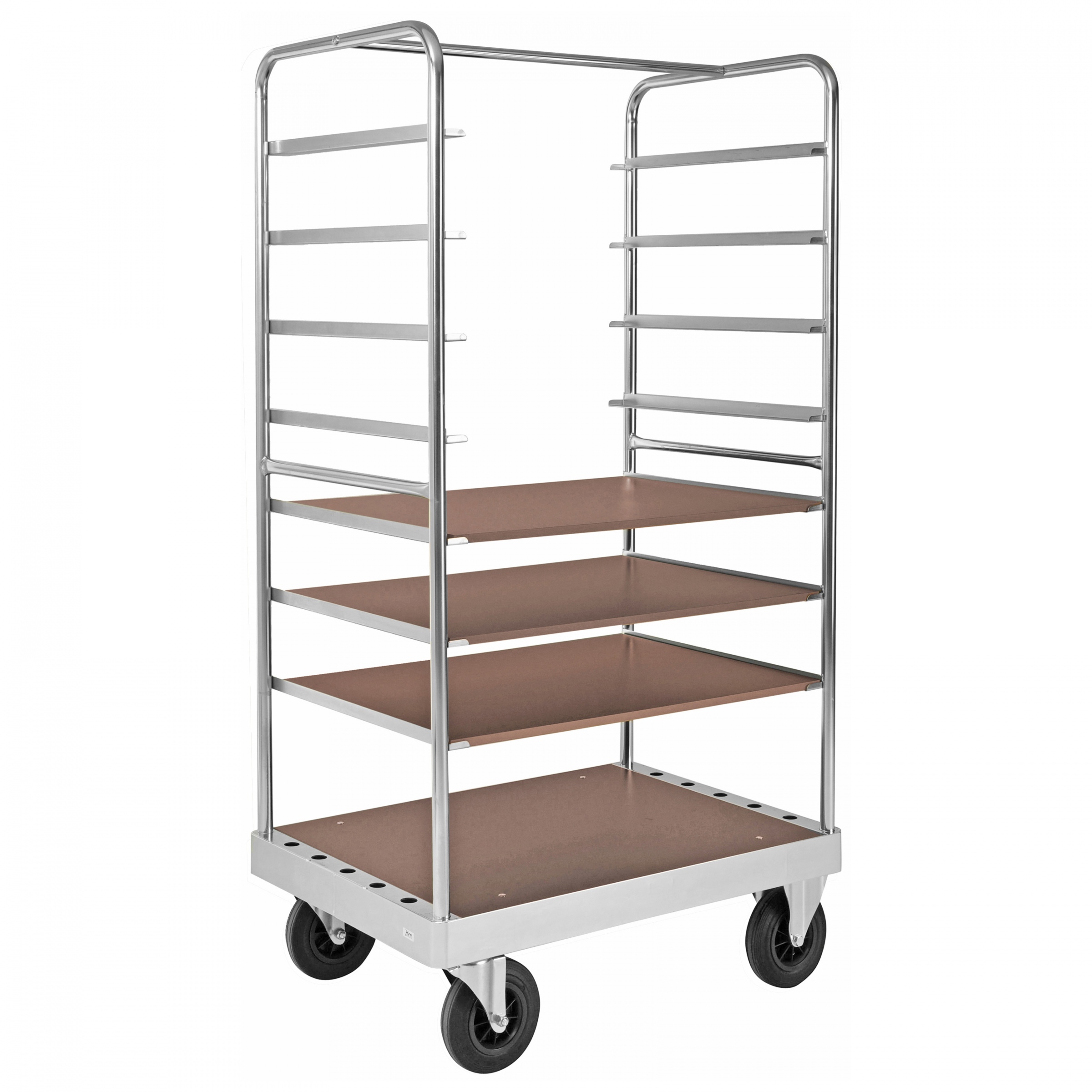 Kongamek Etagenwagen verzinkt 1900mm hoch mit 4 Ladeflächen aus MDF wahlweise mit Bremse