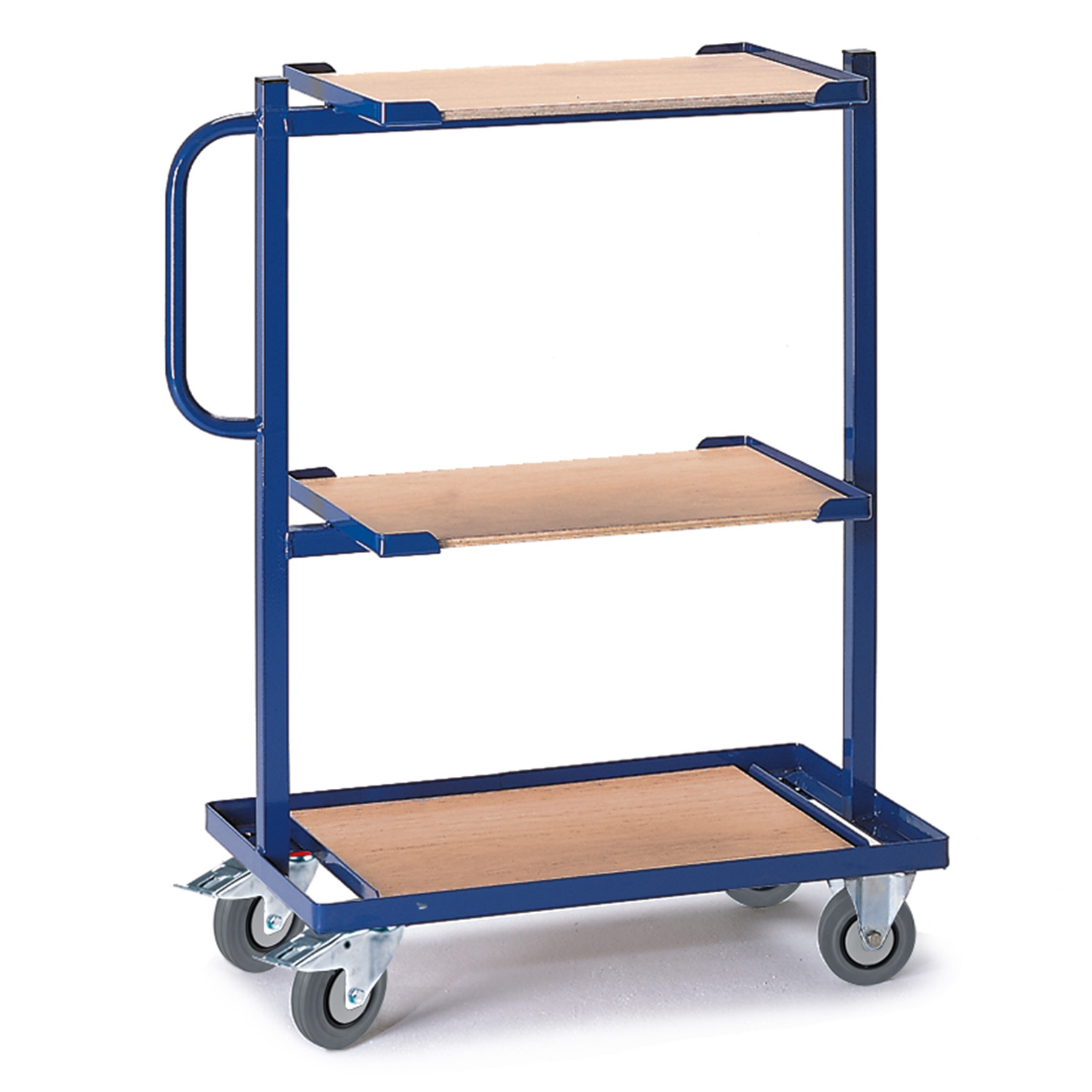Rollcart Beistellwagen mit 3 Holz- Ladeflächen 620x410mm in starrer Ausführung