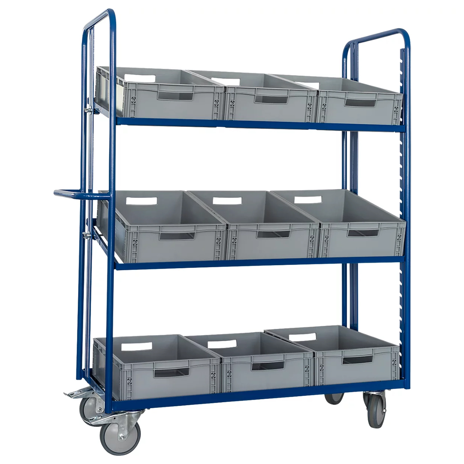 Rollcart Eurokastenwagen inkl. 9 Kästen in grau mit 2 offenen neigbaren Ladeflächen 1240x620mm