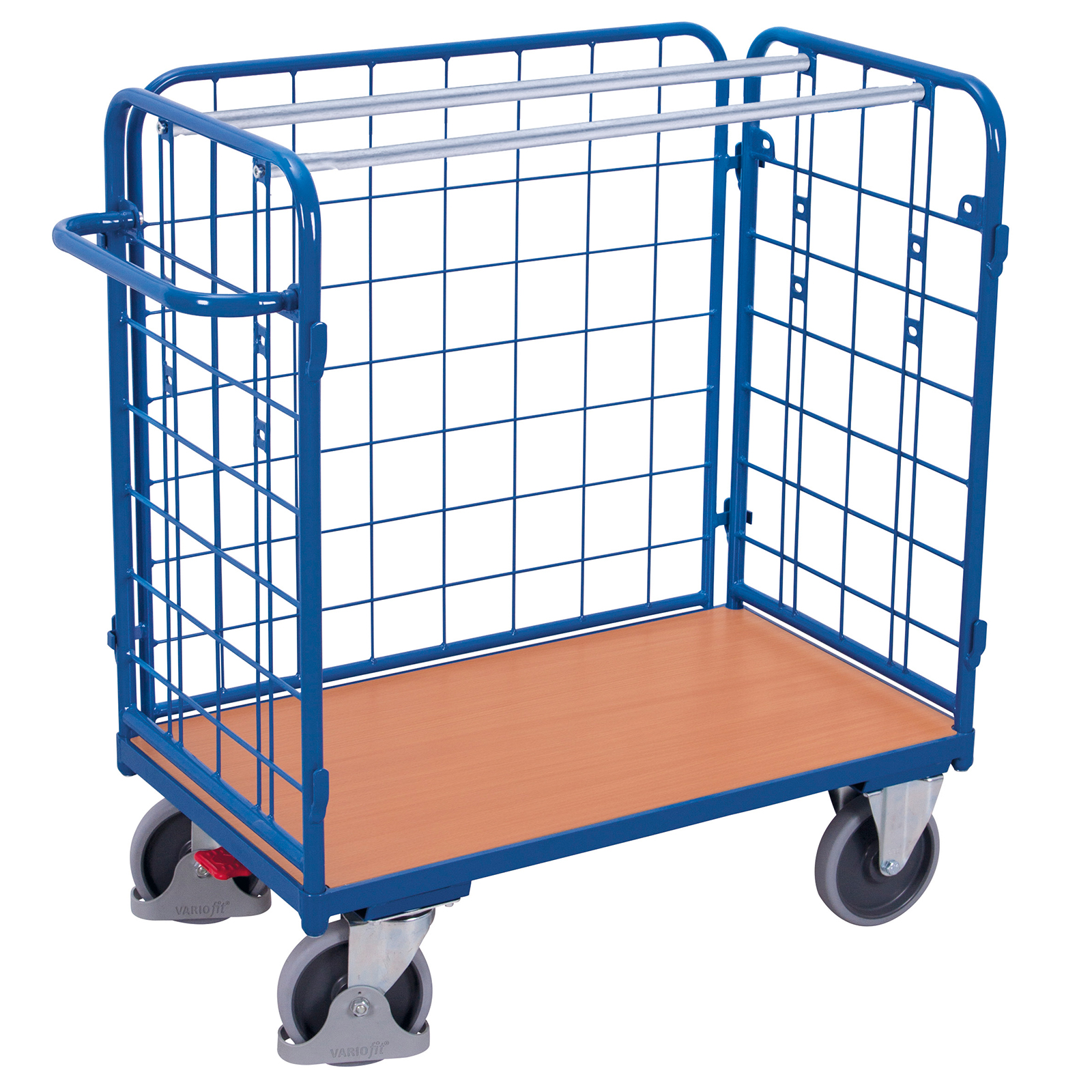 VARIOfit Paket-Dreiwandwagen, niedrig, seitlich vergittert Ladefläche 1200x800mm