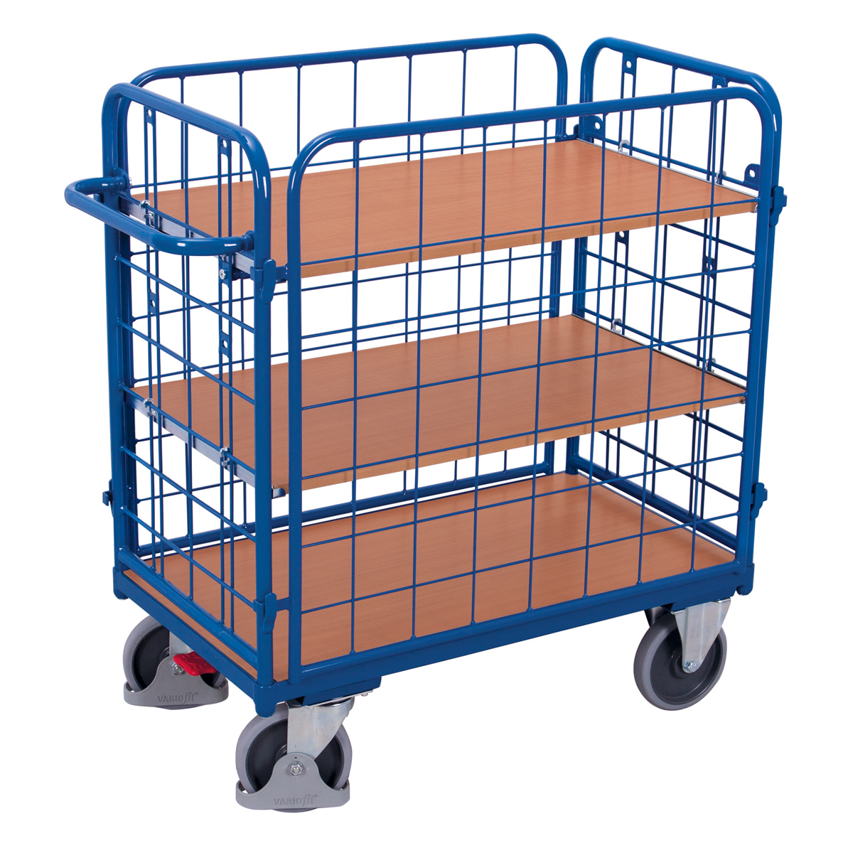 VARIOfit Etagenwagen, niedrig und komplett vergittert mit 3 Etagen