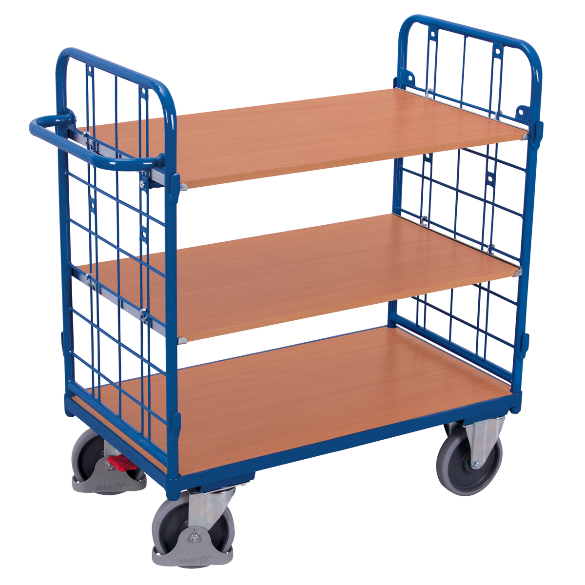 VARIOfit Etagenwagen, niedrig, Stirnwände vergittert mit 3 Etagen 850x500mm