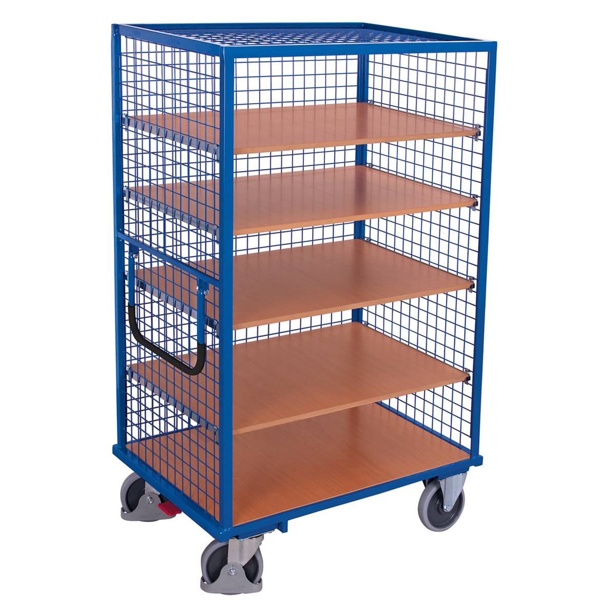 VARIOfit Etagenwagen, außen vergittert mit Schiebebügel und 5 Ladeflächen