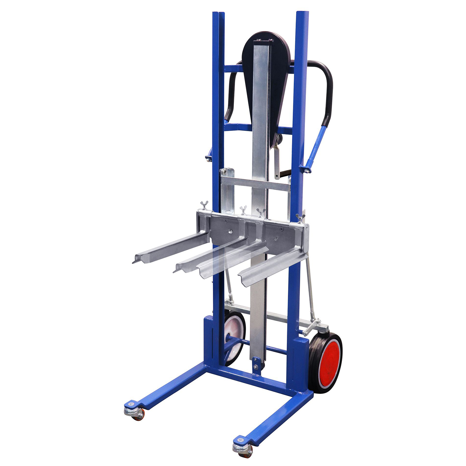 VARIOfit Materialheber inkl. verstellbarer Gabelzinken mit Bereifung aus thermoplastischem Gummi Enzianblau