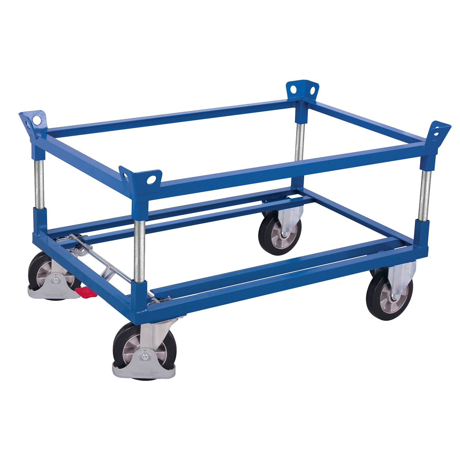VARIOfit Palettenfahrgestell Elastikvollgummibereifung für Gitterboxen/Europaletten mit 2 Winkelrahmen 1010x810mm