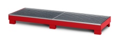 RR Industrietechnik Auffangwanne aus Stahl für 4x 200 Liter Fass mit Gitterrost BxTxH 2400x800x240 mm RAL 3000 feuerrot