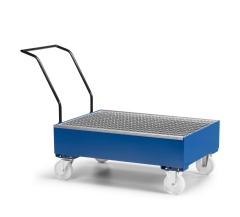 RR Industrietechnik Fahrbare Auffangwanne aus Stahl für 2x 200 Liter Fass mit Gitterrost