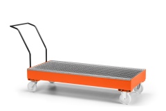 RR Industrietechnik Fahrbare Auffangwanne aus Stahl für 3x 200 Liter Fass mit Gitterrost RAL 2004 reinorange