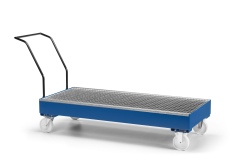 RR Industrietechnik Fahrbare Auffangwanne aus Stahl für 3x 200 Liter Fass mit Gitterrost