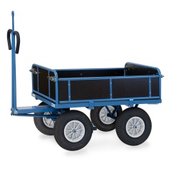 Fetra Handpritschenwagen mit Zugöse, Bordwänden und Polyurethanbereifung, 1140x740mm Ladefläche 750kg Tragkraft