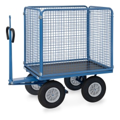 Fetra Handpritschenwagen mit Zugöse, hohen Drahtgitterwänden und Polyurethanbereifung, 1135x795mm Ladefläche 750kg Tragkraft
