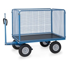 Fetra Handpritschenwagen mit Zugöse, hohen Drahtgitterwänden und Polyurethanbereifung, 1535x895mm Ladefläche 750kg Tragkraft