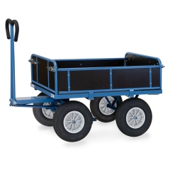 Fetra Handpritschenwagen mit Bordwänden und Polyurethanbereifung, 1140x740mm Ladefläche 750kg Tragkraft