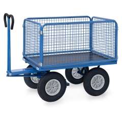 Fetra Handpritschenwagen mit Drahtgitterwänden und Polyurethanbereifung, 1135x795mm Ladefläche 750kg Tragkraft