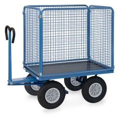 Fetra Handpritschenwagen mit hohen Drahtgitterwänden und Polyurethanbereifung, 1135x795mm Ladefläche 750kg Tragkraft