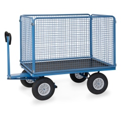 Fetra Handpritschenwagen mit hohen Drahtgitterwänden und Polyurethanbereifung, 1535x895mm Ladefläche 750kg Tragkraft