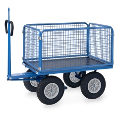 Fetra Handpritschenwagen mit Zugöse, Drahtgitterwänden und Polyurethanbereifung, 1135x795mm Ladefläche 750kg Tragkraft