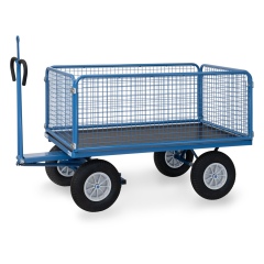Fetra Handpritschenwagen mit Zugöse, Drahtgitterwänden und Polyurethanbereifung, 1535x895mm Ladefläche 750kg Tragkraft