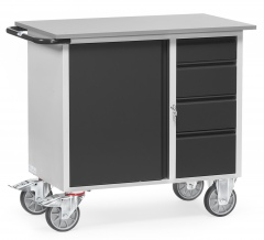Fetra Werkstattwagen mit Schrank und 4 Schubladen ohne Abrollrand Grey Edition