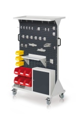 Kappes RasterMobil® mobiler Arbeitsplatzschrank Größe #4 1580x1000x500mm 4x Lochplatte 4x Schlitzplatte mit Auflageboden und Einhängeschrank 49-teilig anthrazitgrau