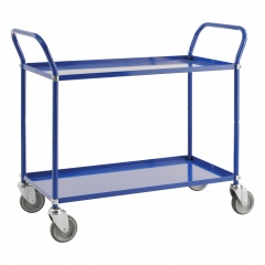 Kongamek Etagenwagen mit 2 Böden 900x540mm pulverbeschichtet in blau mit 24mm Rand und Bremse