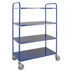 Kongamek Etagenwagen mit 4 Böden 900x440mm pulverbeschichtet in blau 24mm Rand ohne Bremse