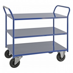 Kongamek Etagenwagen voll verschweisst in blau mit 3 Böden 940x440mm Ladefläche mit Bremse