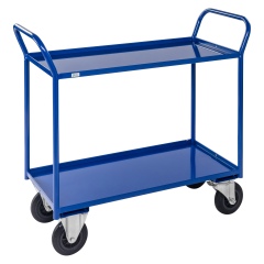 Kongamek Etagenwagen voll verschweisst in blau mit 2 Böden 940x440mm Ladefläche und 24mm Rand mit Bremse